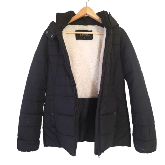 ❄️𝅺GEORGE Quilted Puffer Sherpa Hooded Winter Jacket in Black Size XS - Picture 1 of 11